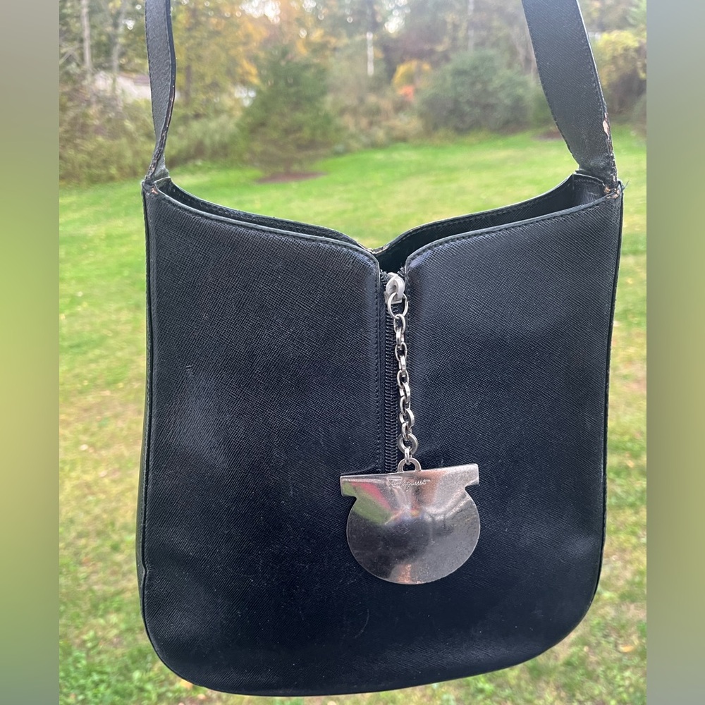 Vintage Ferragamo Black Hobo with Silver Clasp Accent